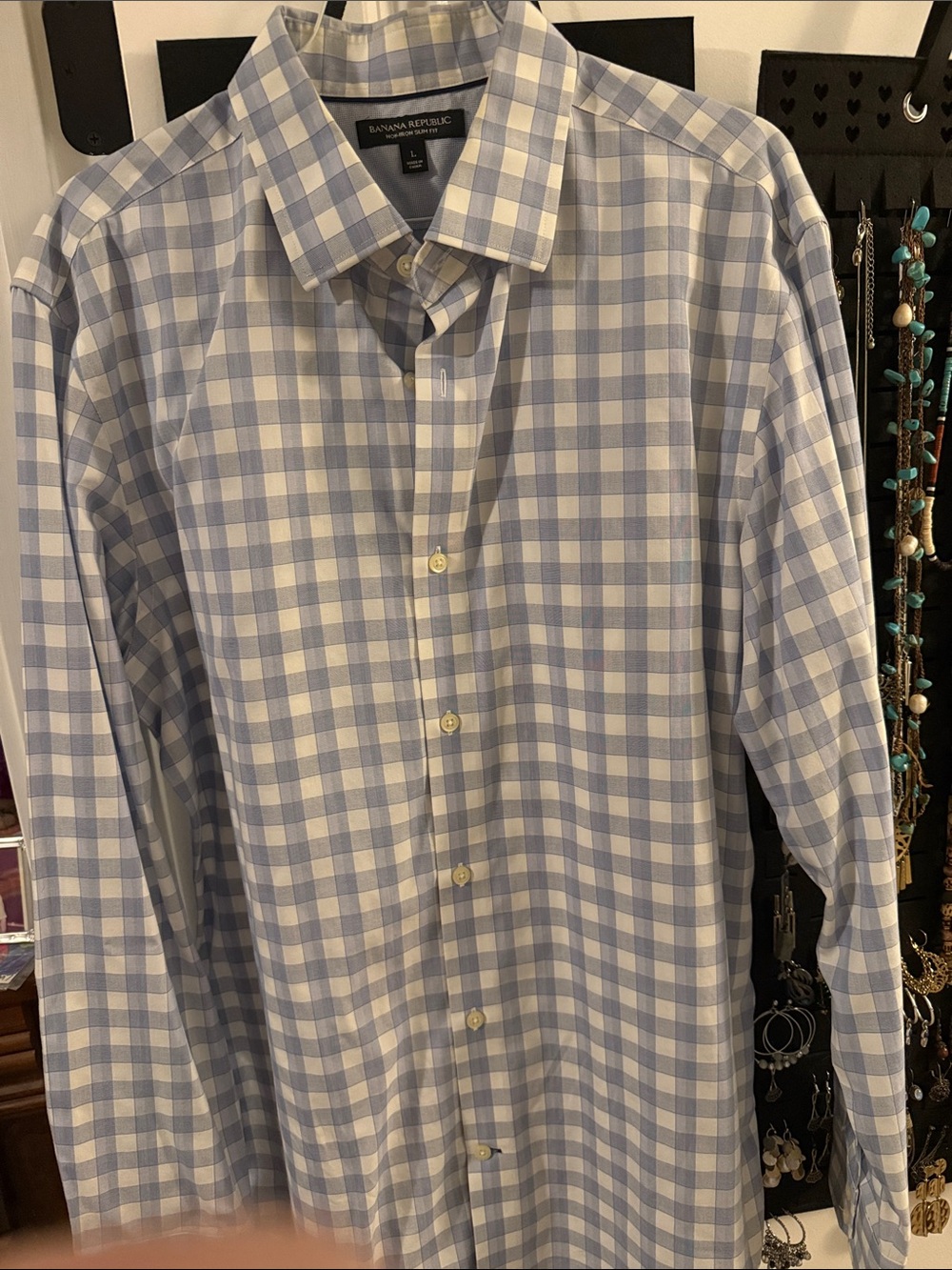 Banana Republic Light Blue and White Gingham Dress Shirt